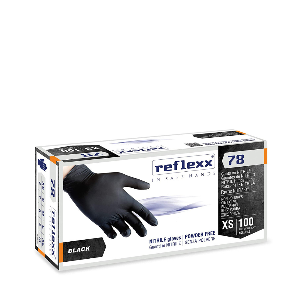REFLEXX 78 GUANTI NITRILE SENZA POLVERE NERO 100PZ R78