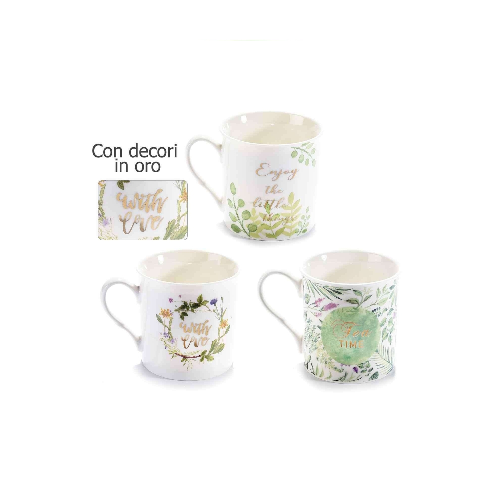 NATURPLUS TAZZA PORCELLANA "LOVE" CON DECORI OR