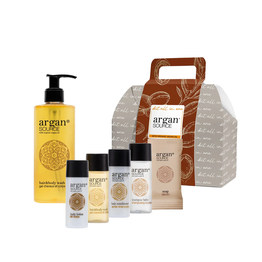 ALLEGRINI ARGAN SOURCE KIT ALL IN ONE ARGAN SHAMPOO DOCCIA 300ML+ 30ML+ LOZIONE CORPO 30ML+ SHAMPOO 30ML+ BALSAMO CAPELLI 30ML+ SAPONETTA 026KITNAIO3