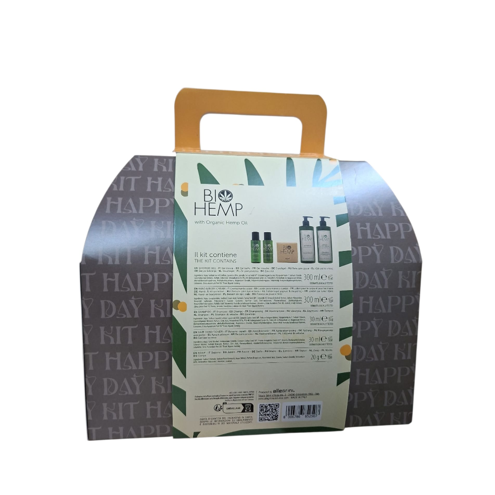 ALLEGRINI KIT HAPPY DAY BIO HEMP GEL DOCCIA 300ML+ CREMA MANI E CORPO 300ML+ SHAMPOO 30ML+ BALSAMO CAPELLI 30ML+ SAPONETTA 026KITNHAP4