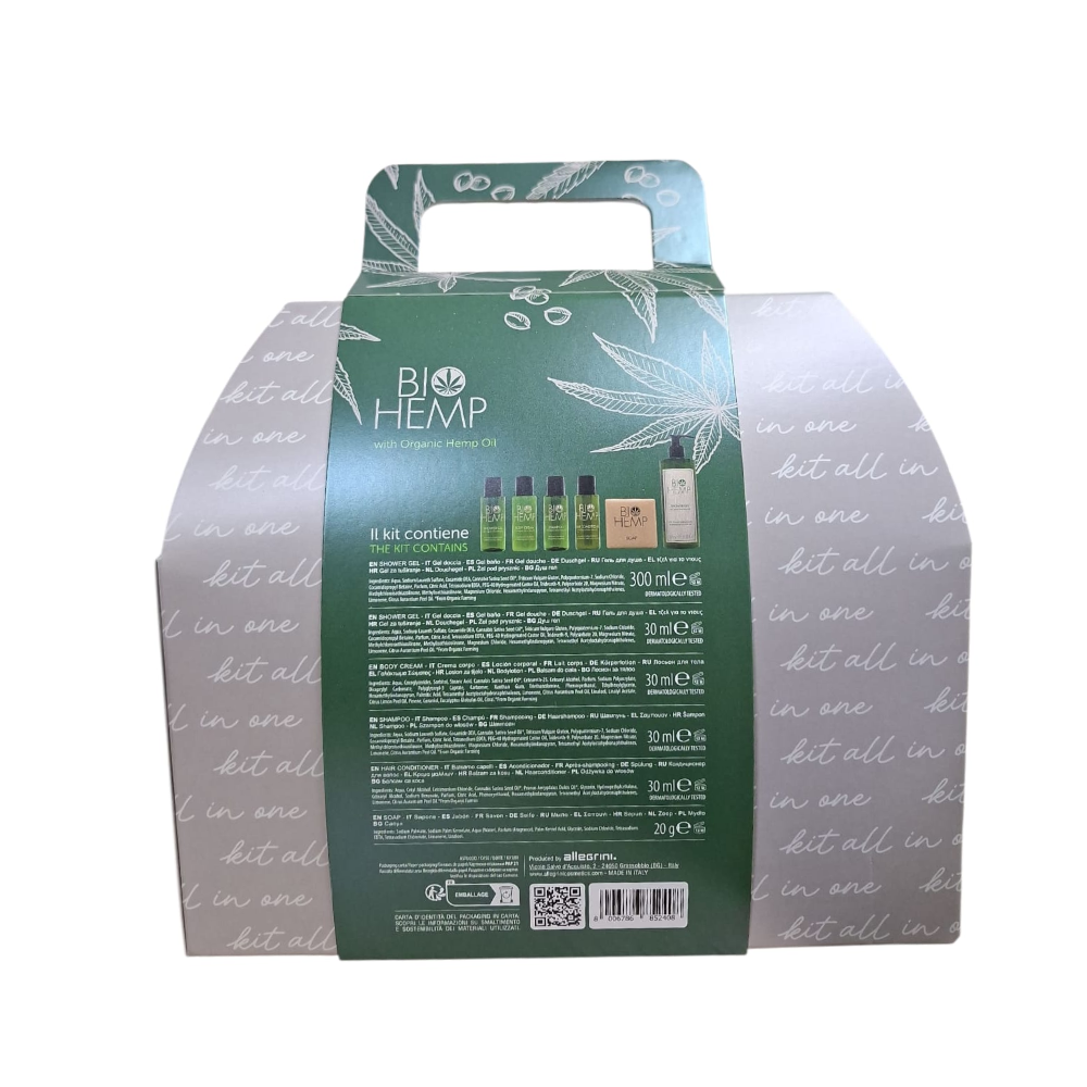 ALLEGRINI KIT ALL IN ONE BIO HEMP GEL DOCCIA 300ML+ 30ML+ CREMA CORPO 30ML+ SHAMPOO 30ML+ BALSAMO CAPELLI 30ML+ SAPONETTA 026KITNAIO4